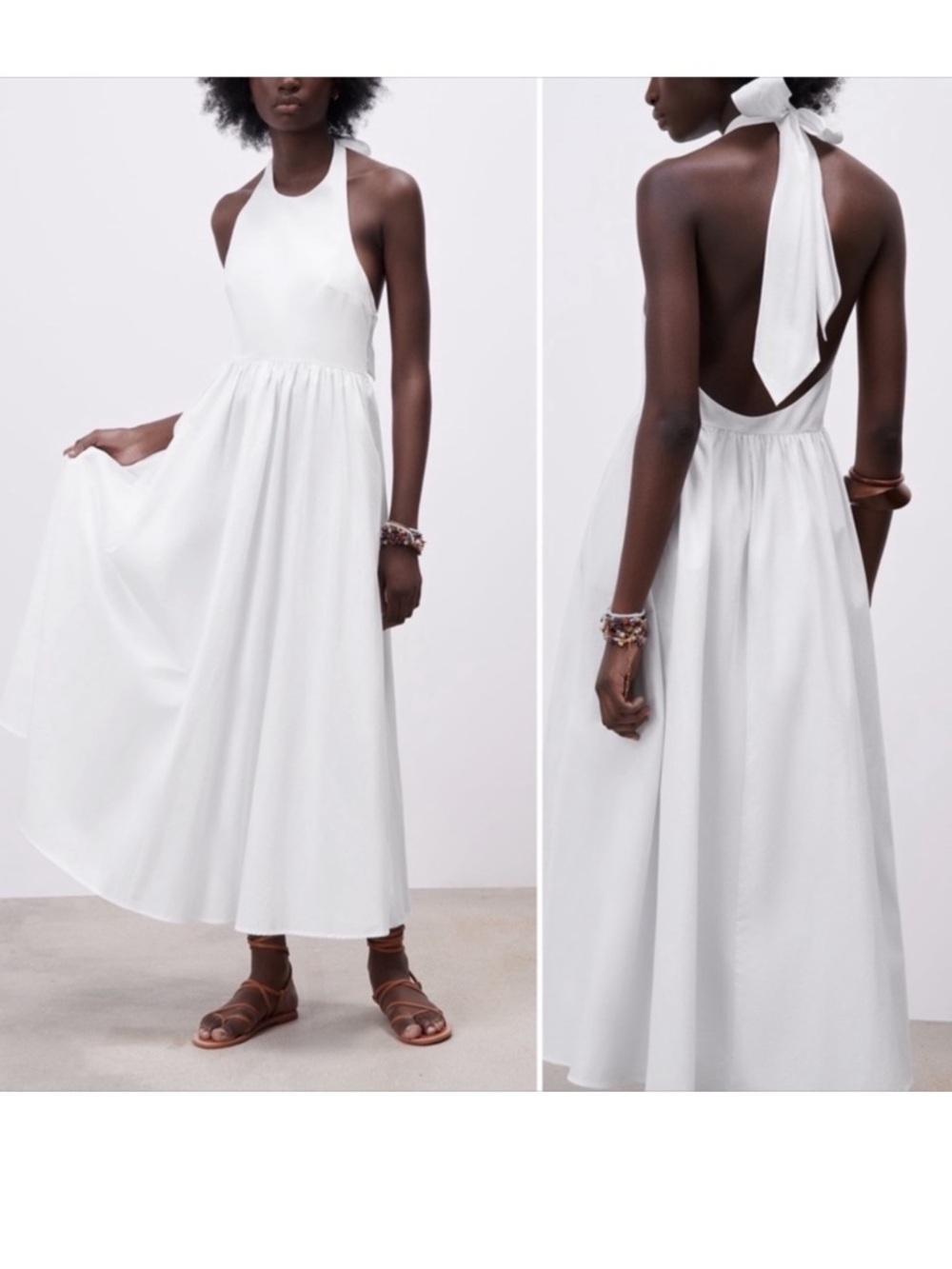 White Halter Tie-Back Midi Dress Size M NWT